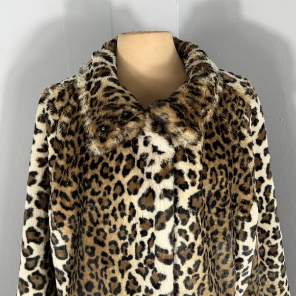 LOFT Sz 16 Plus Leopard Cheetah Print Faux Fur Coat Jacket Teddy Soft BEAUTIFUL - Picture 7 of 16
